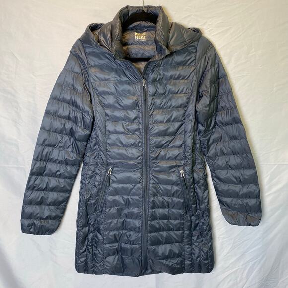 32 Degrees Ultra-Light Long Down Jacket Size XS Grey Packable Coat Outdoors - Picture 1 of 13